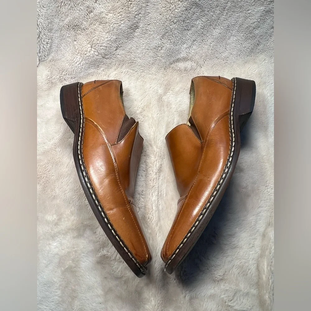 Stacy Adams brown leather square-toe slip-on loafers size 9.5